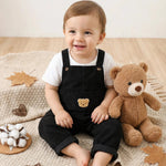 Unisex Corduroy Bear Baby Dungarees Black