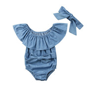 Front Bowknot Newborn Denim Jumpsuit