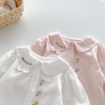 Girls Floral embroidered shirt pink and white