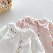 Girls Floral embroidered shirt pink and white