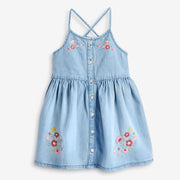 Denim Flower Detailed Summer Suspender Dress