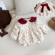 Korean Style Thick Velvet Bunny Ear Detailed Romper - Aristo Baby 