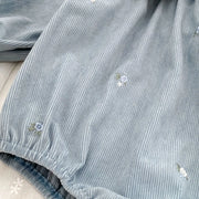 Vintage Long Sleeve Ruffle Romper with Floral Collar