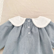 Vintage Long Sleeve Ruffle Romper with Floral Collar