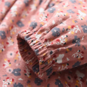 Vintage Floral Ruffle Neck Girls Midi Dress with Bow Detail