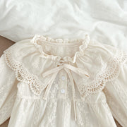 Vintage Cream Lace Collar Girls Dress