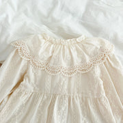 Vintage Cream Lace Collar Girls Dress