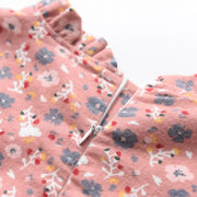 Vintage Floral Ruffle Neck Girls Midi Dress with Bow Detail