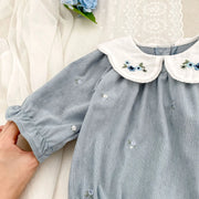 Vintage Long Sleeve Ruffle Romper with Floral Collar