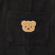 Black Corduroy Baby Overalls with Bear Patch