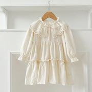 Vintage Cream Lace Collar Girls Dress