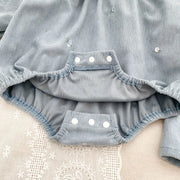 Vintage Long Sleeve Ruffle Romper with Floral Collar