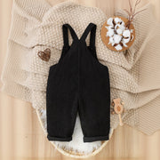 Black Corduroy Baby Overalls with Bear Patch