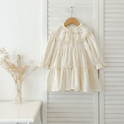 Vintage Cream Lace Collar Girls Dress