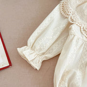 Vintage Cream Lace Collar Girls Dress