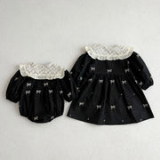 Matching Sister Vintage Lace Collar Romper & Dress