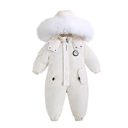 Kids White Winter Snowsuit & Warm Waterproof Jumpsuit-Aristo Baby