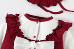 2-Piece Bow Detailed Cotton Romper Set With Hat burgundy