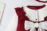 2-Piece Bow Detailed Cotton Romper Set With Hat burgundy