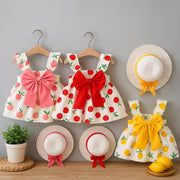 cotton princess suspender dress for baby girls with free hat.