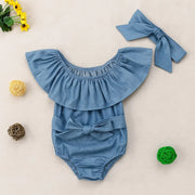 Front Bowknot Newborn Denim Jumpsuit