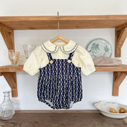 2-Piece Outfit Set – Strap Romper & Embroidered Cotton Top - Aristo Baby 