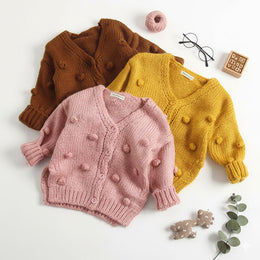  Knitted Cardigan | Winter Cotton Sweater with Pom Dots-Aristo Baby