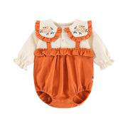 Orange Romper with Floral Embroidered Collar - Aristo Baby 