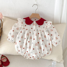 Bunny and Floral Romper with Red Collar - Aristo Baby 