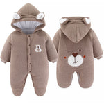 Bear Detailed Hooded Fleece Onesie | Warm Winter Jumpsuit - Aristo Baby