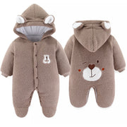 Bear Detailed Hooded Fleece Onesie | Warm Winter Jumpsuit - Aristo Baby