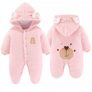 Bear Detailed Hooded Fleece Onesie | Warm Winter Jumpsuit - Aristo Baby