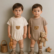 Bear Detailed Cotton Waffle Romper