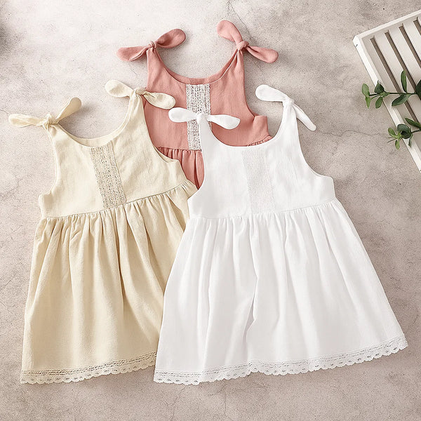Girl's Cotton Linen Lace Dress – Aristo Baby