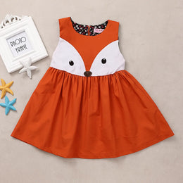 Sleveless Orange Fox Printed Dress