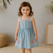 Denim Flower Detailed Summer Suspender Dress