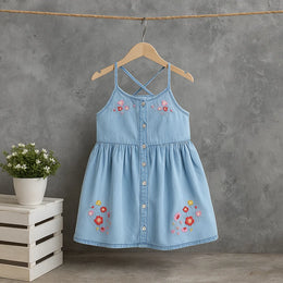 Denim Flower Detailed Summer Suspender Dress