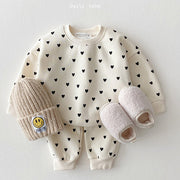 2-Piece Heart Printed Cotton Sweater and Pants Set - Aristo Baby 