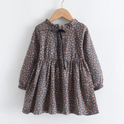 gray girls vintage floral dress with bow detail spring dress for girls 