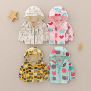 Hooded and Cat Printed Windbreaker – Waterproof Coat - Aristo Baby
