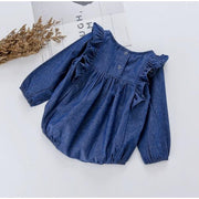Baby Girl Navy Denim Romper - Aristo Baby 