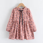 pink girls vintage floral dress with bow detail