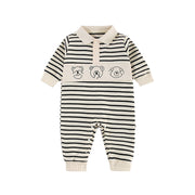 Korean Style Striped Cotton Romper with Bear Print - Aristo Baby 