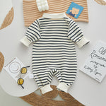 Korean Style Striped Cotton Romper with Bear Print - Aristo Baby 