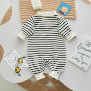 Korean Style Striped Cotton Romper with Bear Print - Aristo Baby 